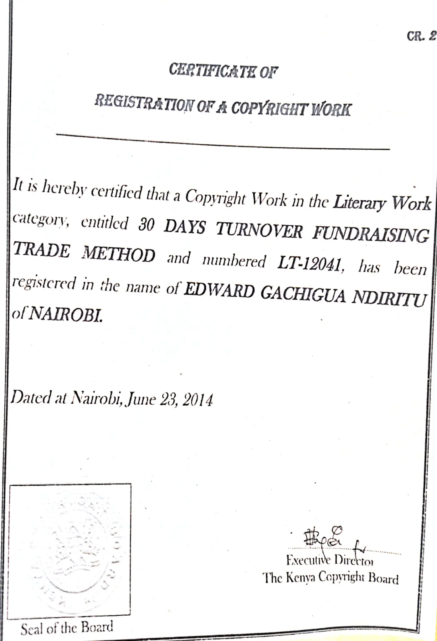 Copyright certificate full view